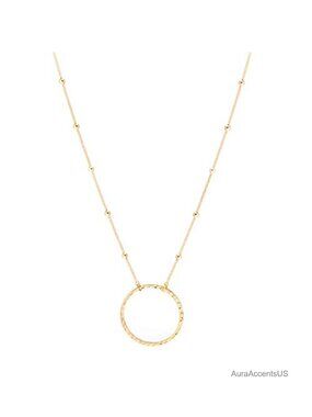 18K Gold Plated Open Circle Pendant Necklace Satellite Beaded Chain Women